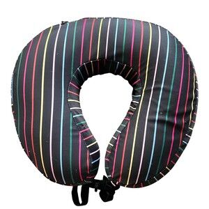 Bando Travel Pillow   Black with Rainbow Stripes  Super comfy  Black Velvet ribb